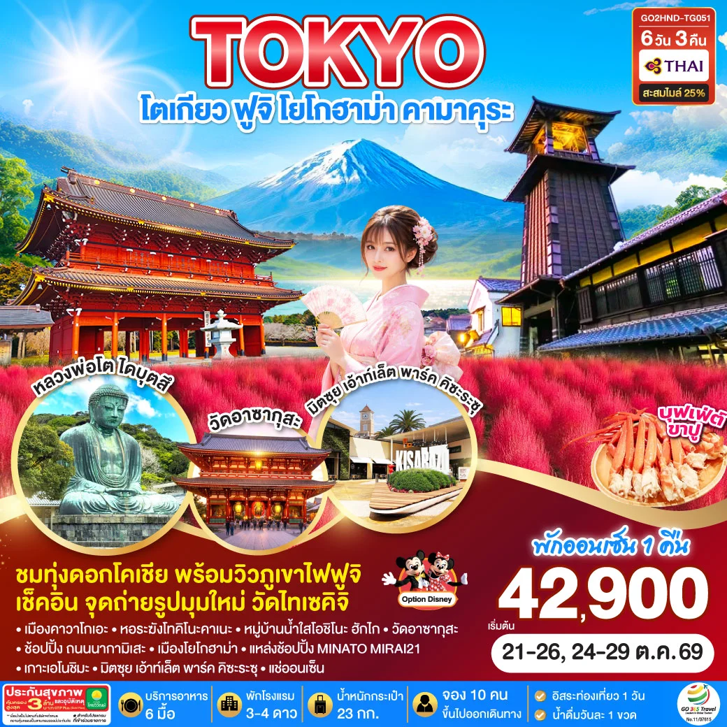 ทัวร์ญี่ปุ่น TOKYO FUJI KOCHIA ENOSHIMA 6วัน 3คืน (TG)